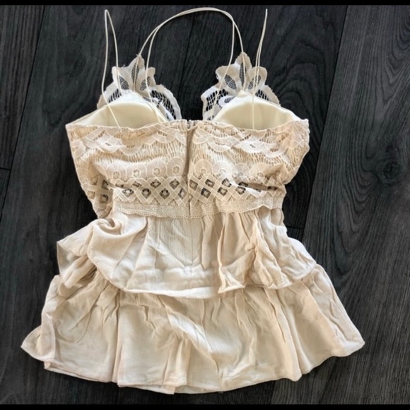 New! Sale 🔥 Boho Lace Double Strap Babydoll Cami 2 Tiered Top White - Picture 6 of 6